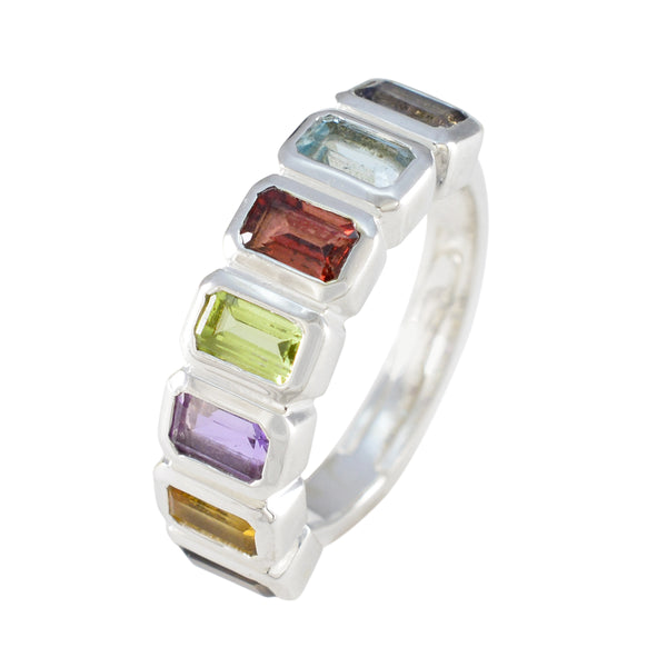 Multi Stone Hepta Indian 92.5 Silver multicolor Gemstone Featherlight Modern Band Jewellery