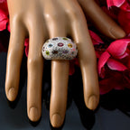 Multi Stone multiple French Sterling Silver multicolor Gemstone Statement Cocktail Ring Jewelry