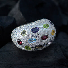 Multi Stone multiple French Sterling Silver multicolor Gemstone Statement Cocktail Ring Jewelry