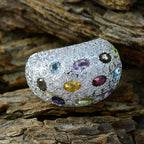 Multi Stone multiple French Sterling Silver multicolor Gemstone Statement Cocktail Ring Jewelry