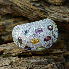 Multi Stone multiple French Sterling Silver multicolor Gemstone Statement Cocktail Ring Jewelry