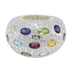 Multi Stone multiple French Sterling Silver multicolor Gemstone Statement Cocktail Ring Jewelry