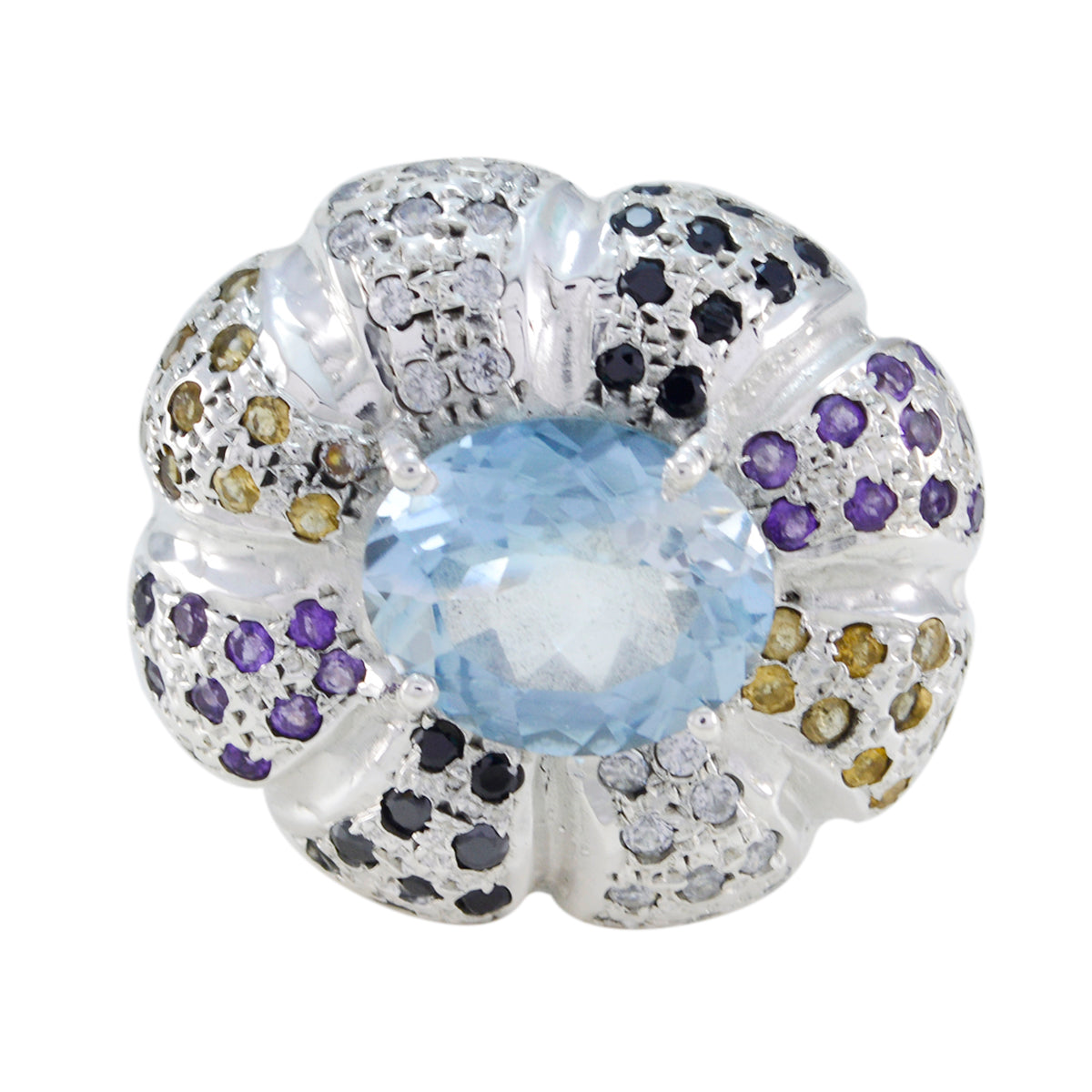 Multi Stone Halo French 925 Sterling Silver multicolor Gemstone Statement Cocktail Ring Jewellery Второстепенное изображение товара