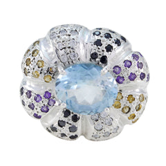 Multi Stone Halo French 925 Sterling Silver multicolor Gemstone Statement Cocktail Ring Jewellery