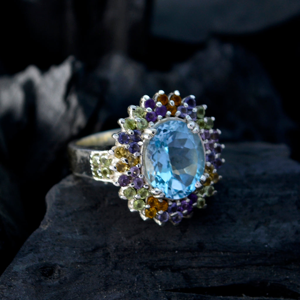 Multi Stone Halo German 925 Sterling Silver multicolor Gems Versatile Cocktail Ring Jewelry