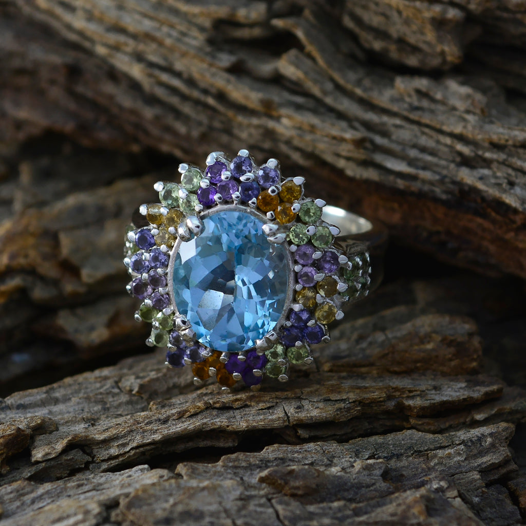 Multi Stone Halo German 925 Sterling Silver multicolor Gems Versatile Cocktail Ring Jewelry