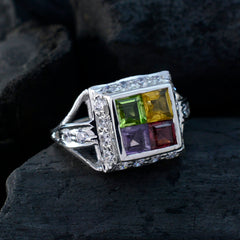 Multi Stone quarter German 925 Silver multicolor Gemstone Slim Contemporary Ring Jewelry