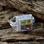 Multi Stone quarter German 925 Silver multicolor Gemstone Slim Contemporary Ring Jewelry