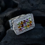 Multi Stone Halo Russian 92.5 Silver multicolor Gemstones Essential  Cocktail Ring Jewellery