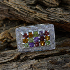 Multi Stone Halo Russian 92.5 Silver multicolor Gemstones Essential  Cocktail Ring Jewellery
