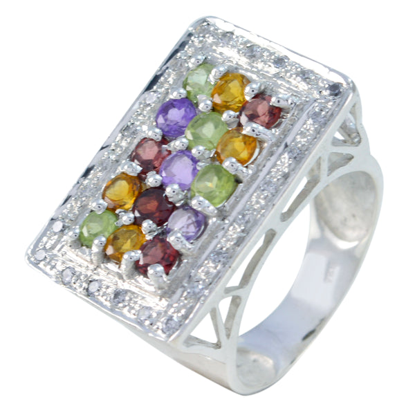 Multi Stone Halo Russian 92.5 Silver multicolor Gemstones Essential  Cocktail Ring Jewellery