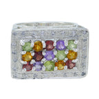 Multi Stone Halo Russian 92.5 Silver multicolor Gemstones Essential  Cocktail Ring Jewellery