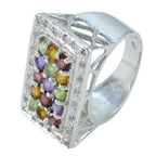 Multi Stone Halo Russian 92.5 Silver multicolor Gemstones Essential  Cocktail Ring Jewellery