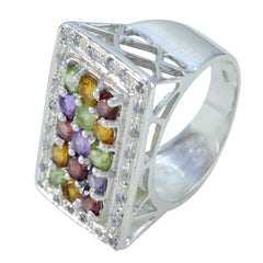 Multi Stone Halo Russian 92.5 Silver multicolor Gemstones Essential  Cocktail Ring Jewellery