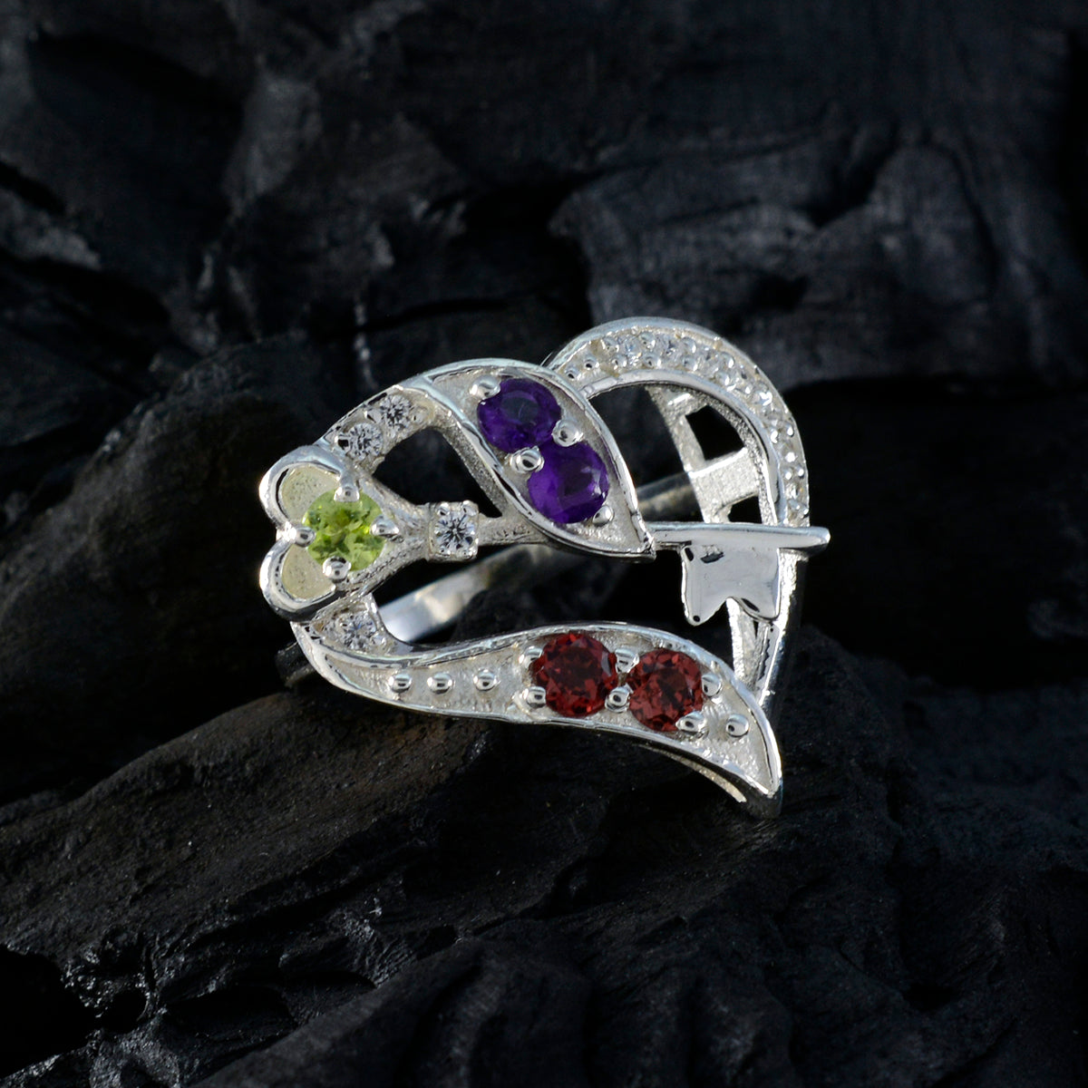 Multi Stone multiple German Silver multicolor Gemstone Tiny Romantic Ring Jewelry