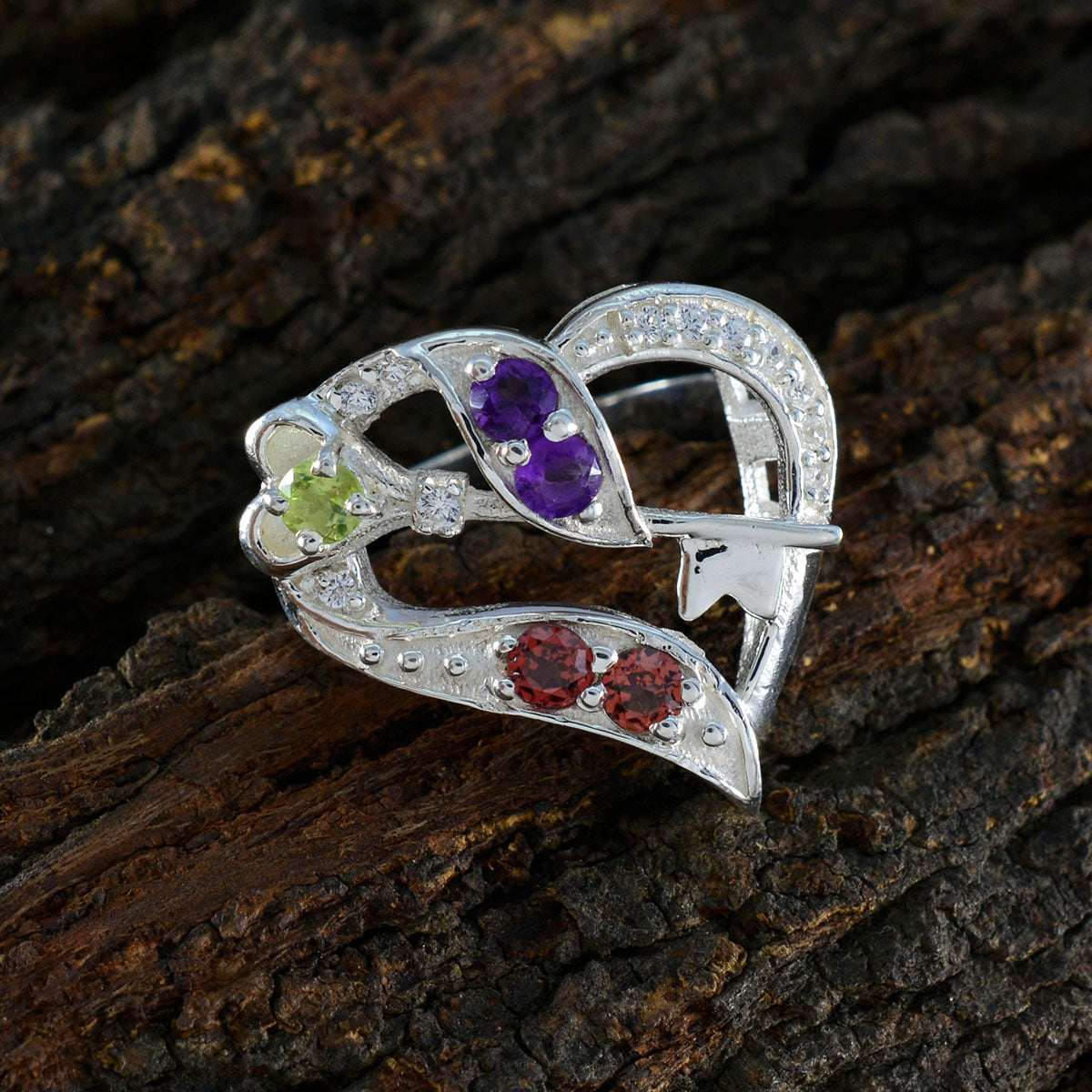 Multi Stone multiple German Silver multicolor Gemstone Tiny Romantic Ring Jewelry
