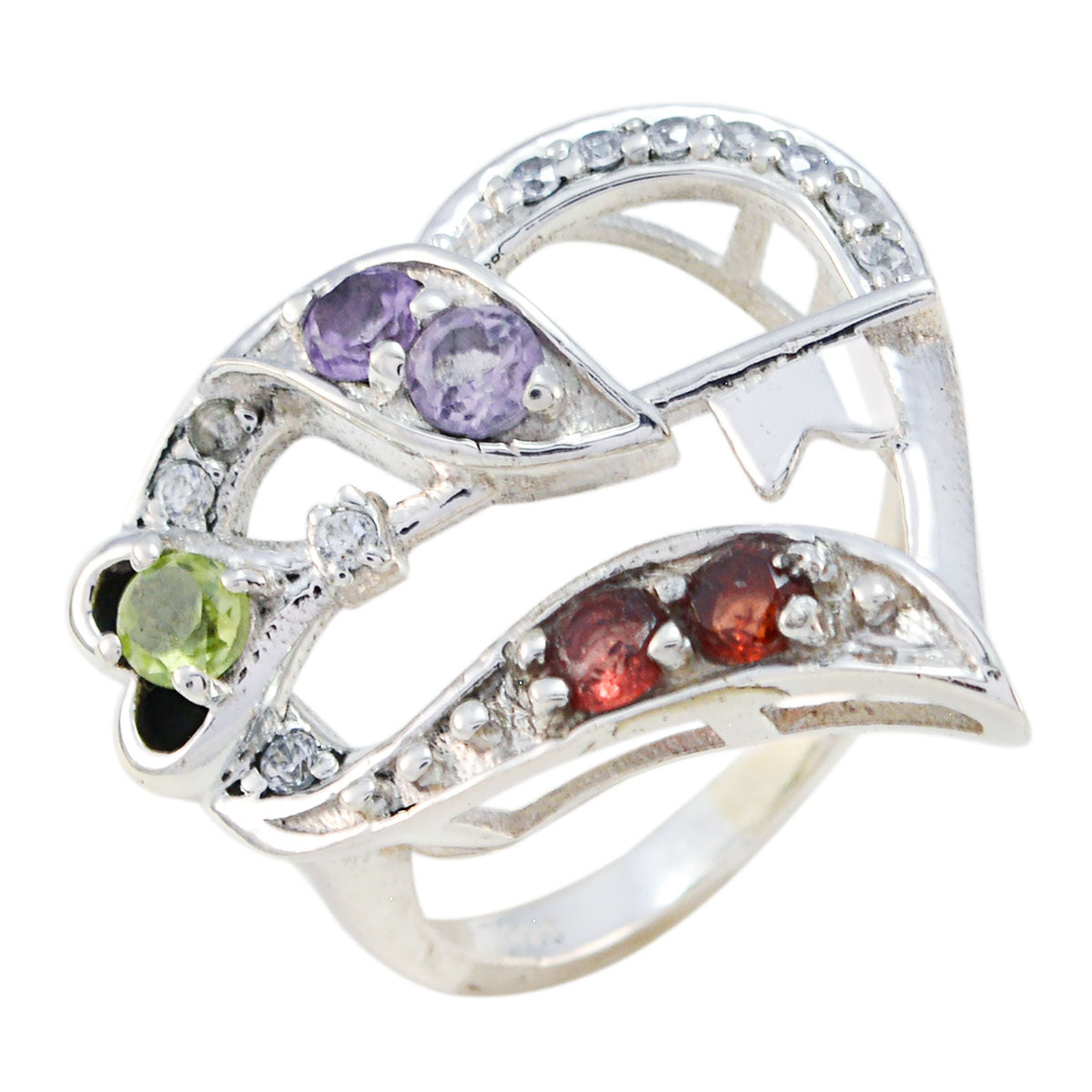 Multi Stone multiple German Silver multicolor Gemstone Tiny Romantic Ring Jewelry
