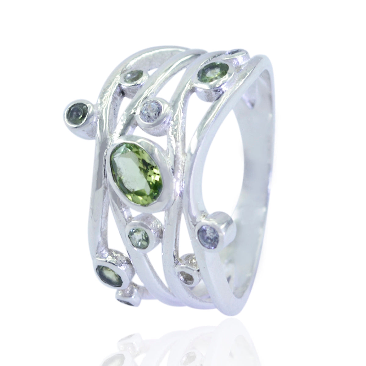 Multi Stone multiple African 925 Silver multicolor Gems Mid weight Feminine Ring Jewelry
