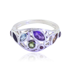 Multi Stone multiple Egyptian Silver multicolor Gems Minimal Trendy Ring Jewellery