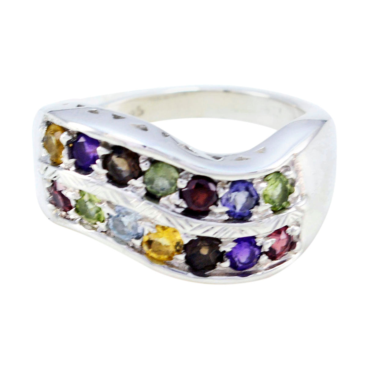 Multi Stone Halo Moroccan Silver multicolor Gemstones Minimal Boho Ring Jewellery