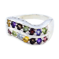 Multi Stone Halo Moroccan Silver multicolor Gemstones Minimal Boho Ring Jewellery