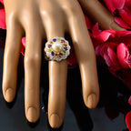 Multi Stone Halo French Silver multicolor Gemstone Statement Cocktail Ring Jewelry