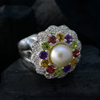 Multi Stone Halo French Silver multicolor Gemstone Statement Cocktail Ring Jewelry