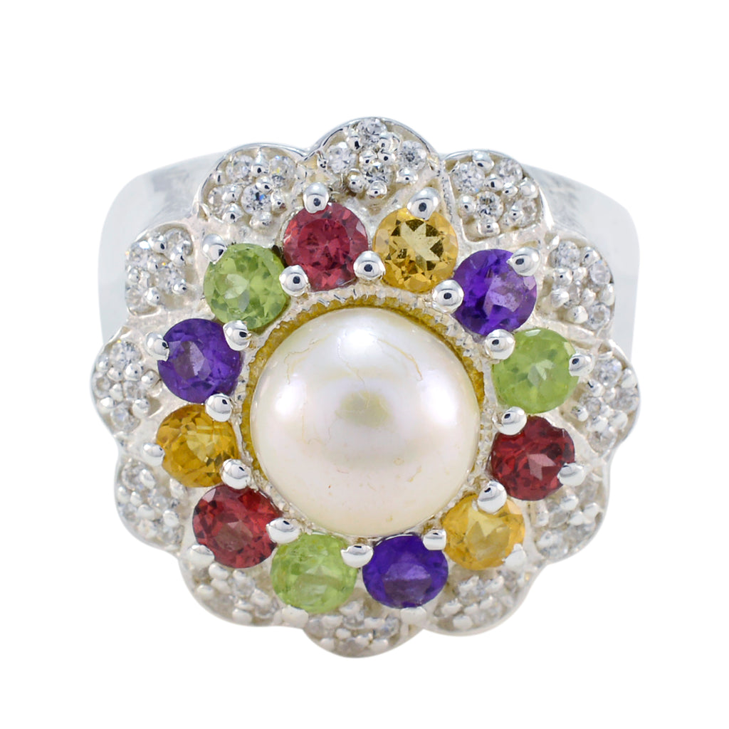 Multi Stone Halo French Silver multicolor Gemstone Statement Cocktail Ring Jewelry