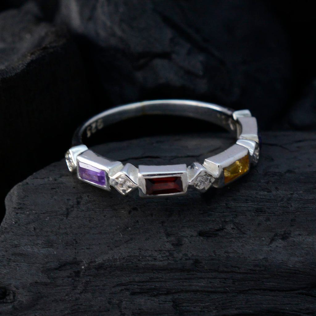 Multi Stone quarter Japanese 92.5 Silver multicolor Gemstones Dainty Trendy Band Jewelry