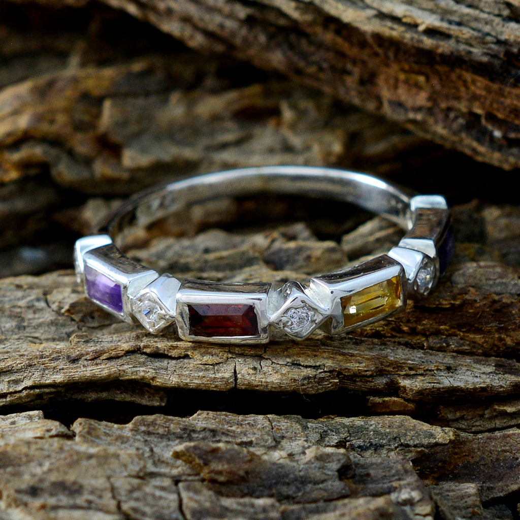 Multi Stone quarter Japanese 92.5 Silver multicolor Gemstones Dainty Trendy Band Jewelry