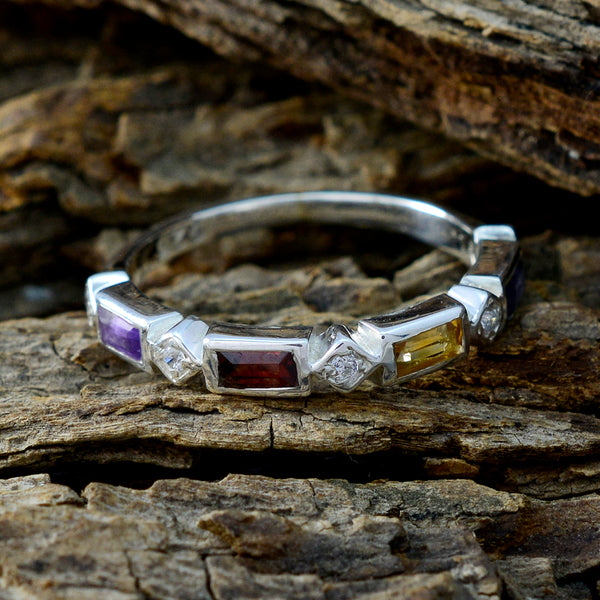 Multi Stone quarter Japanese 92.5 Silver multicolor Gemstones Dainty Trendy Band Jewelry