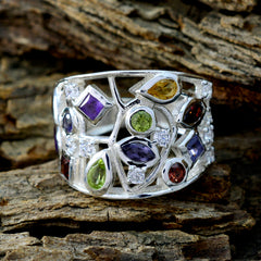 Multi Stone multiple French 92.5 Silver multicolor Gems Versatile Cocktail Ring Jewelry