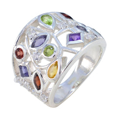 Multi Stone multiple French 92.5 Silver multicolor Gems Versatile Cocktail Ring Jewelry