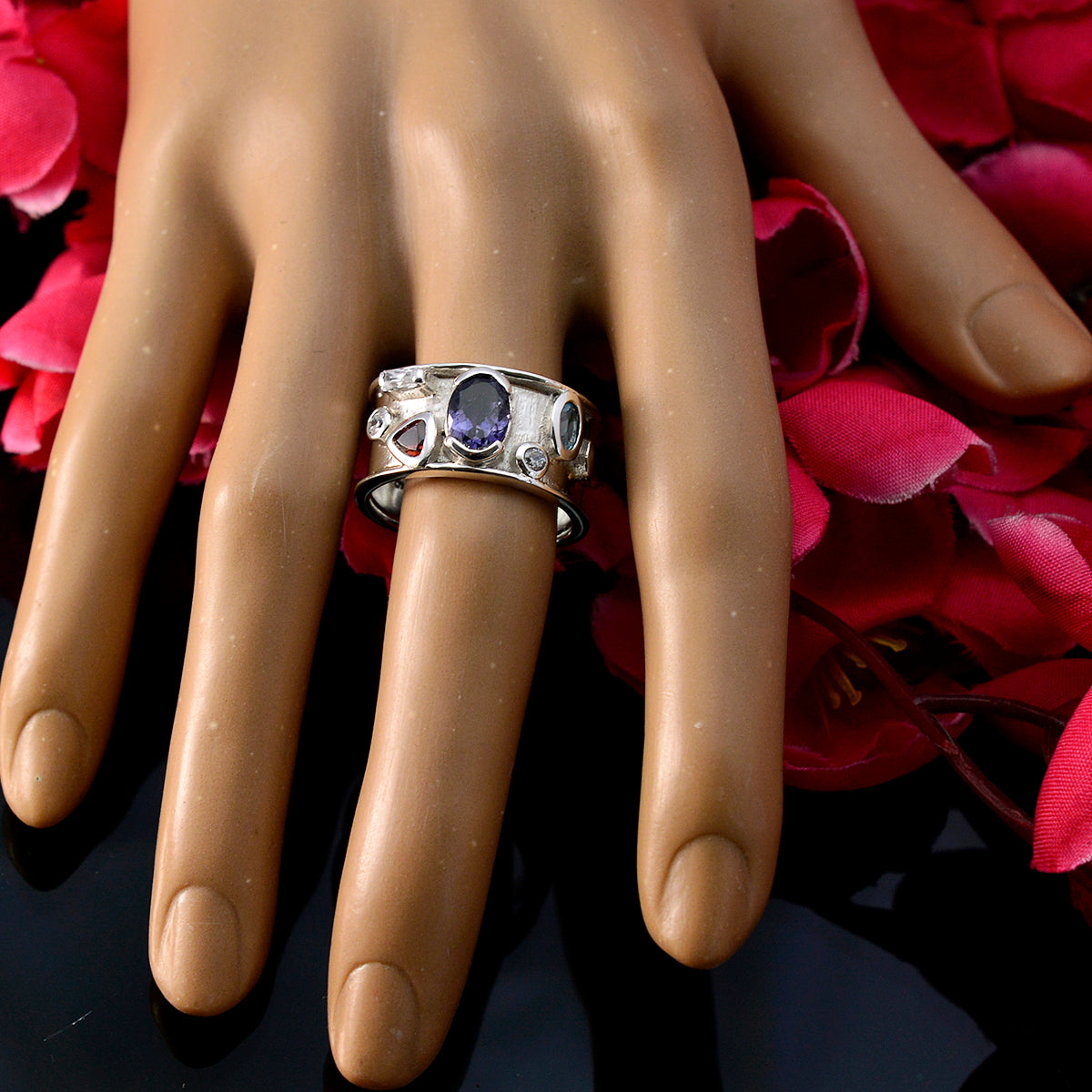 Multi Stone multiple Indian Silver multicolor Gemstones Versatile Bubble Band Jewelry