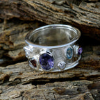 Multi Stone multiple Indian Silver multicolor Gemstones Versatile Bubble Band Jewelry