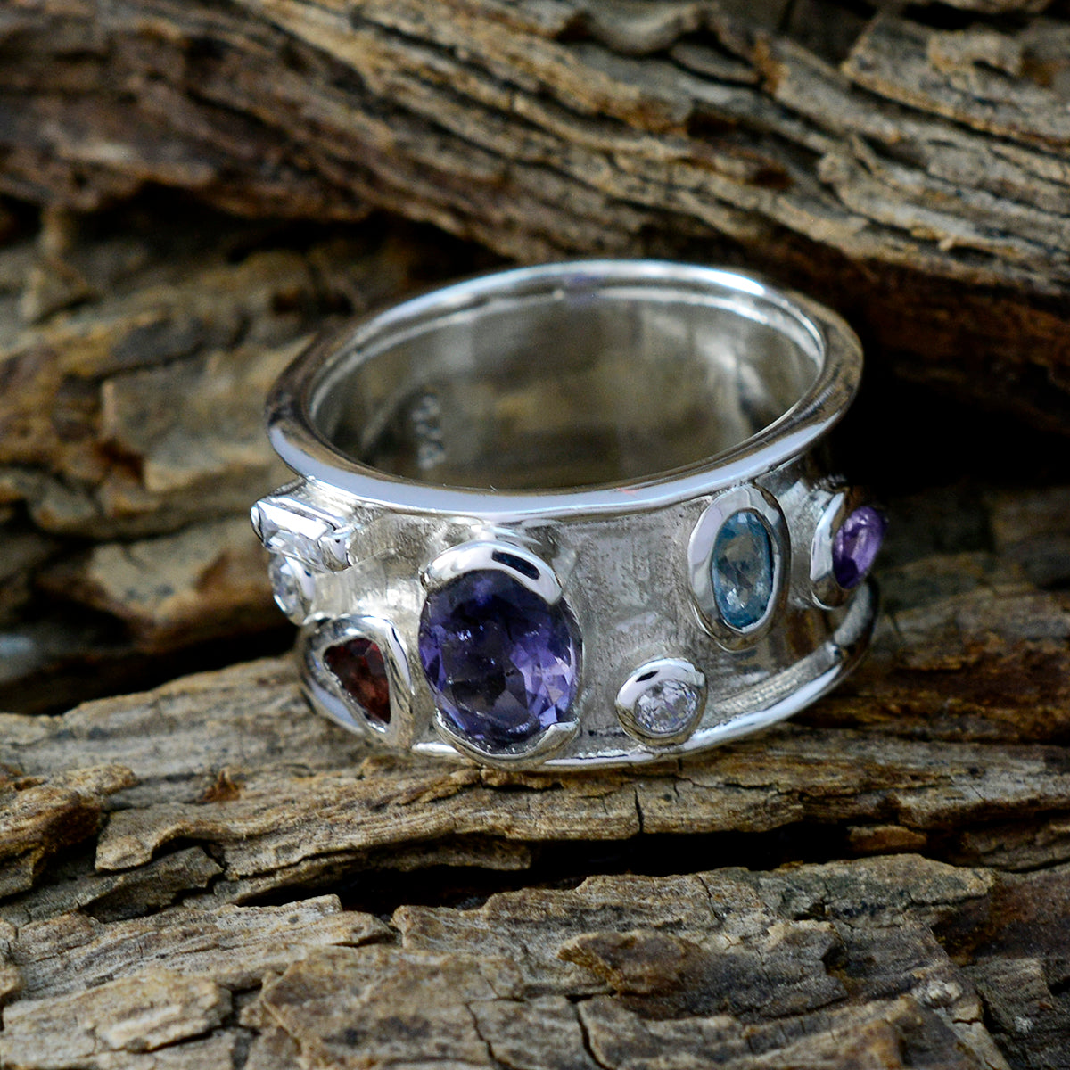 Multi Stone multiple Indian Silver multicolor Gemstones Versatile Bubble Band Jewelry