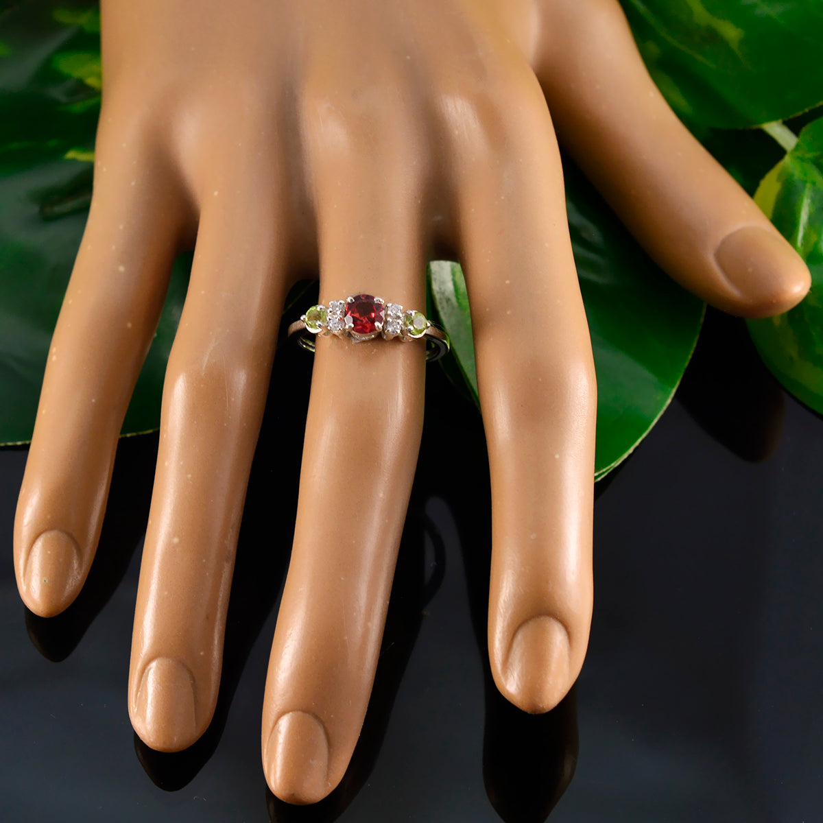 Multi Stone Trilogy Turkish Silver multicolor Gemstones Delicate Abstract Ring Jewelry