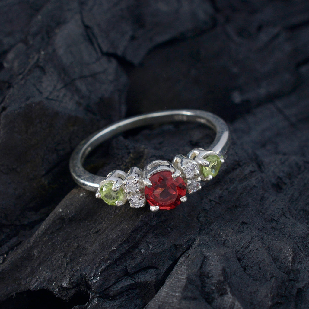 Multi Stone Trilogy Turkish Silver multicolor Gemstones Delicate Abstract Ring Jewelry