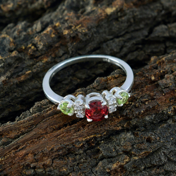 Multi Stone Trilogy Turkish Silver multicolor Gemstones Delicate Abstract Ring Jewelry