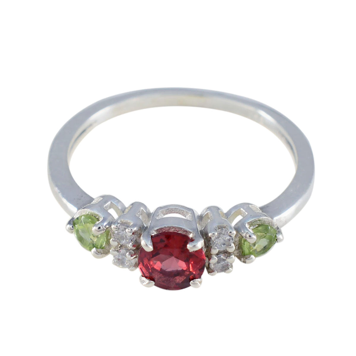 Multi Stone Trilogy Turkish Silver multicolor Gemstones Delicate Abstract Ring Jewelry Image principale du produit