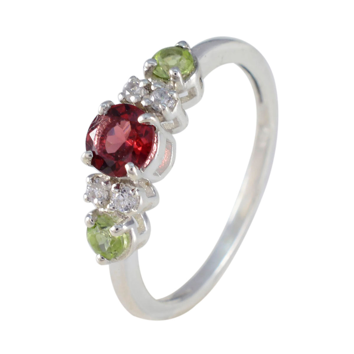 Bague abstraite délicate en argent turc avec pierres multicolores et trilogie multi-pierres Image secondaire du produit
