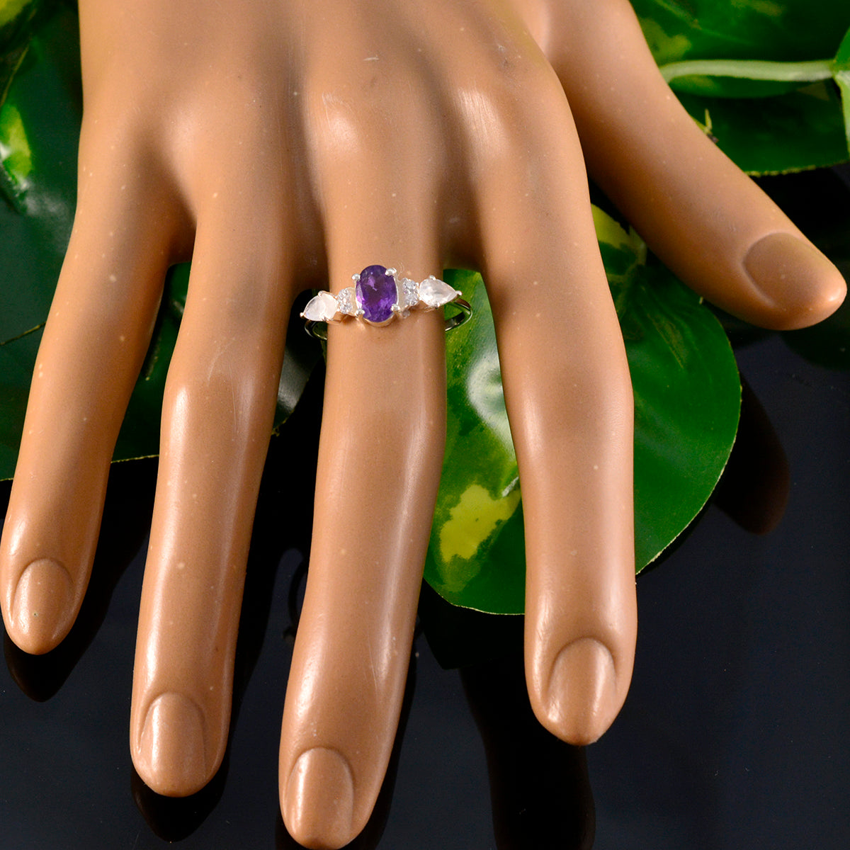 Multi Stone Trilogy Japanese Sterling Silver multicolor Gemstones Delicate Feminine Ring Jewelry