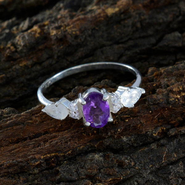 Multi Stone Trilogy Japanese Sterling Silver multicolor Gemstones Delicate Feminine Ring Jewelry