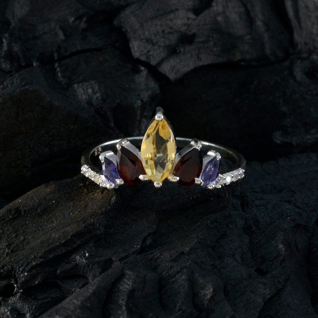 Multi Stone Penta American 925 Silver multicolor Gemstone Elegant  crown Ring Jewellery