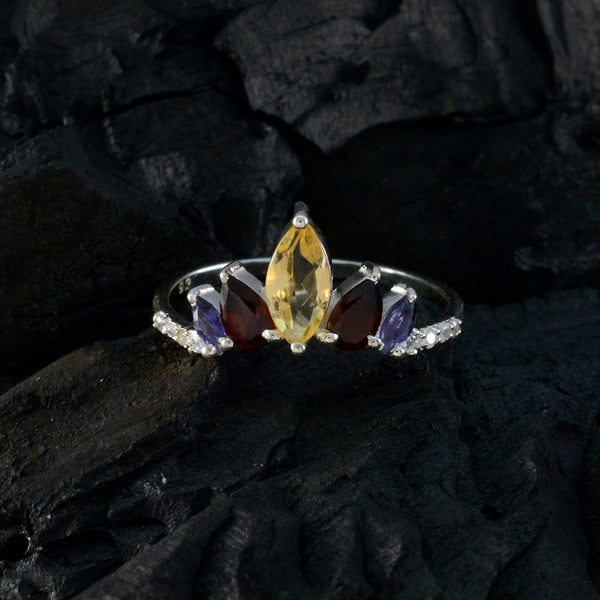 Multi Stone Penta American 925 Silver multicolor Gemstone Elegant  crown Ring Jewellery