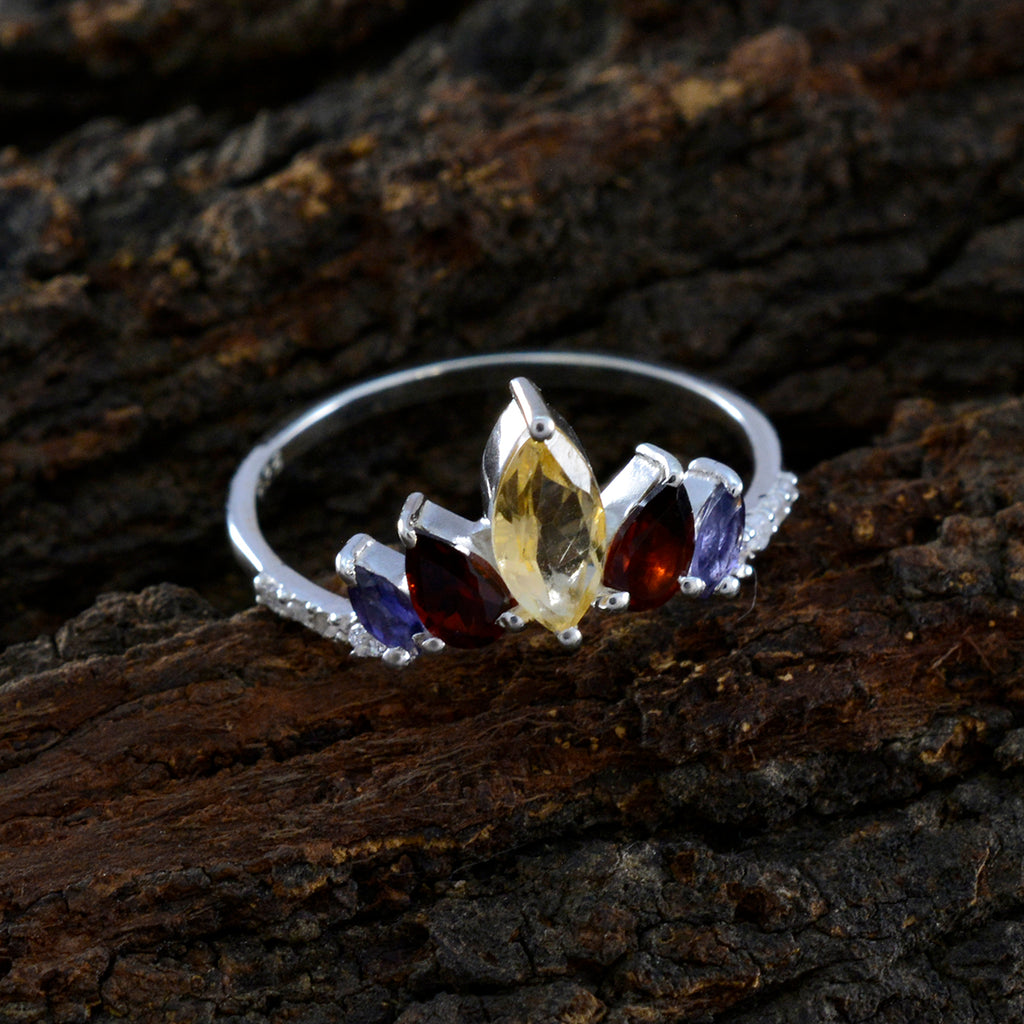 Multi Stone Penta American 925 Silver multicolor Gemstone Elegant  crown Ring Jewellery