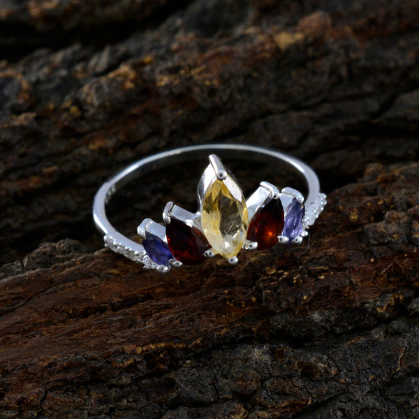 Multi Stone Penta American 925 Silver multicolor Gemstone Elegant  crown Ring Jewellery
