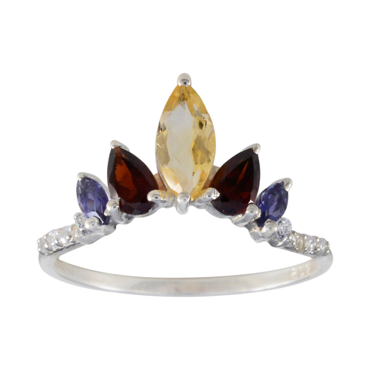 Multi Stone Penta American 925 Silver multicolor Gemstone Elegant  crown Ring Jewellery
