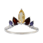 Multi Stone Penta American 925 Silver multicolor Gemstone Elegant  crown Ring Jewellery