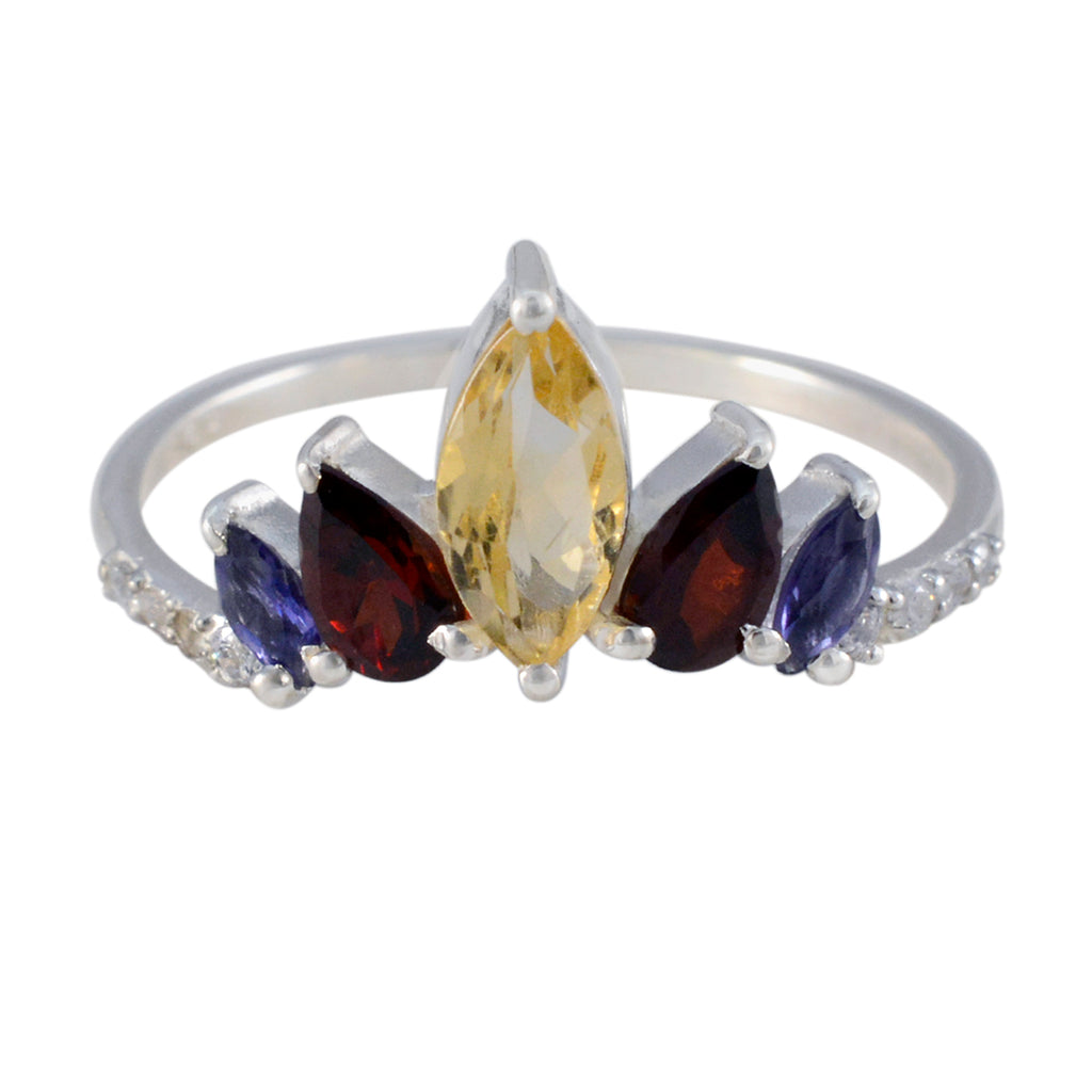 Multi Stone Penta American 925 Silver multicolor Gemstone Elegant  crown Ring Jewellery